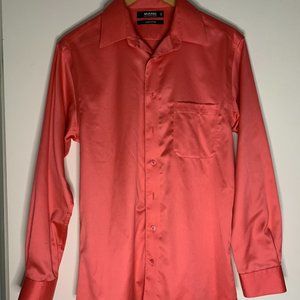 Murano Liquid Cotton Men's Long Sleeve Button Up Shirt Size 15/33 Coral